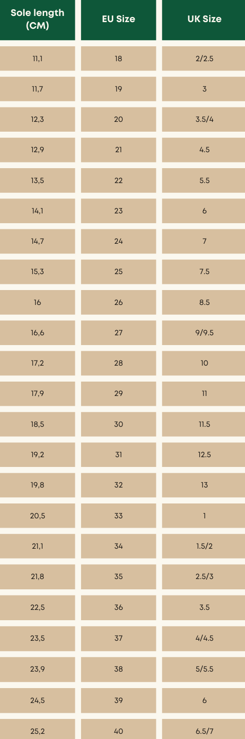 Kids 2024 size table